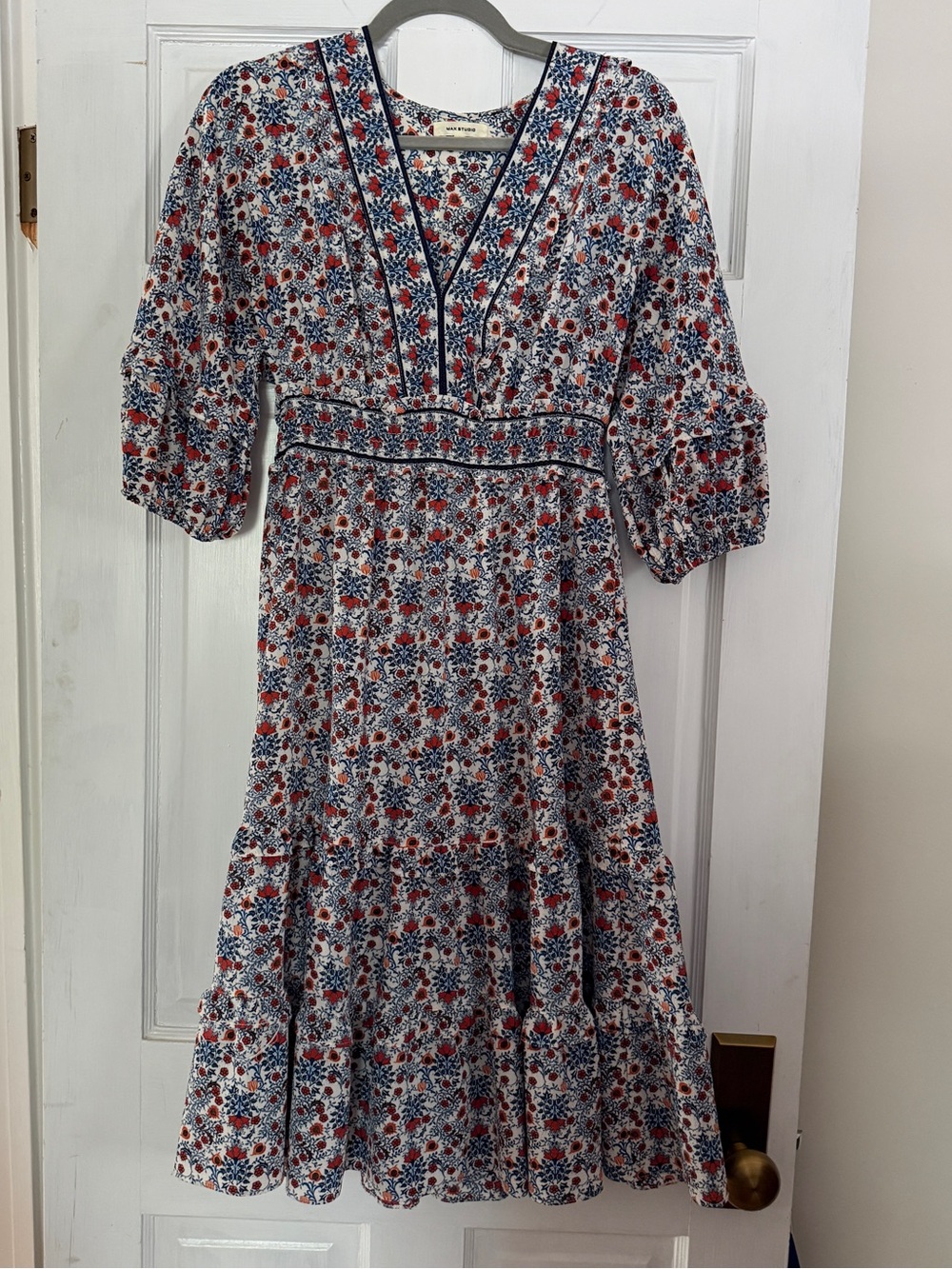Max Studio Floral V-Neck Midi Dress
